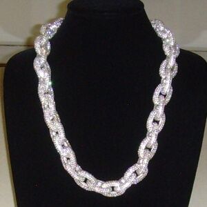 Rhinestone and Silver-Tone Chain Link Necklace - BLING!